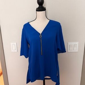 Zara Royal Blue Blouse with Zipper Accent